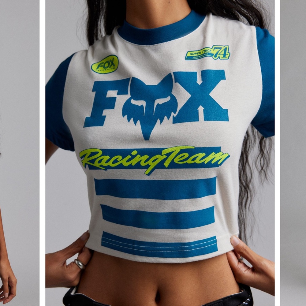 Fox Racing Team Women’s cropped Tee - Blue and Cream